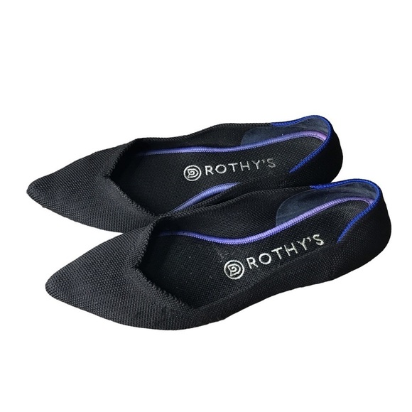 Rothy’s the pointed toe knit flats black and blue lining W 7.5 - Picture 2 of 12